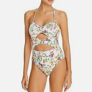 Aqua STAR Swim Bandeau Cutout Knots & Ties One Piece Swimsuit, US Large